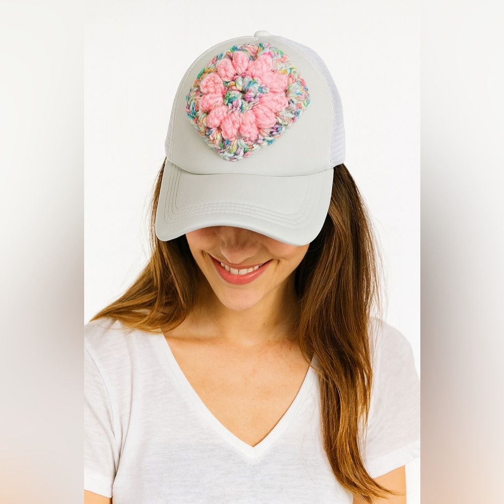 Handmade Crochet Granny Square Trucker Hat Boho Festival One of A Kind